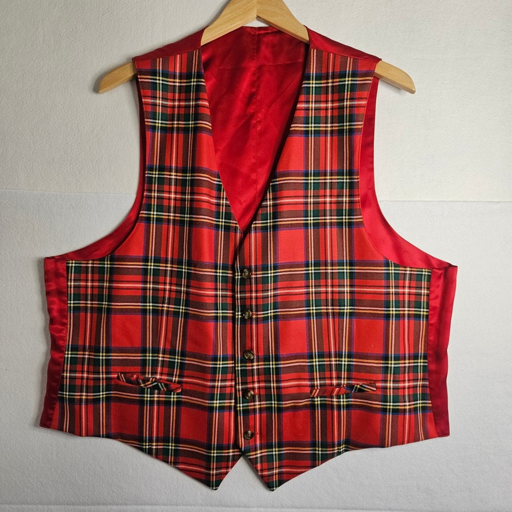 Royal Stewart Tartan Waistcoat Reversible Red Plaid Worsted Wool Vest Formal 48R
